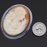 Antique Lady Smoking Cameo Shell Large Brooch Pin Pendant