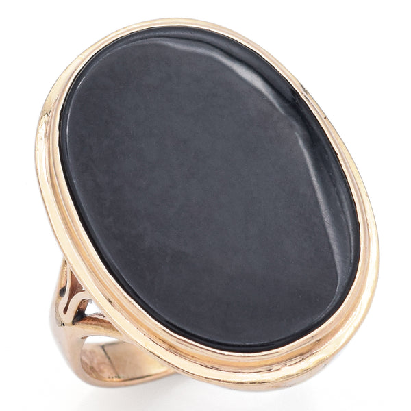 Vintage 14K Yellow Gold 7.57 Ct Onyx Cocktail Ring Size 8.75