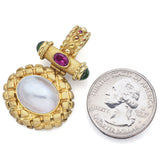 Vintage 14K Yellow Gold Mabe Pearl & Tourmaline Enhancer Pendant