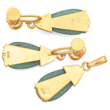Vintage 18K Gold Nuggets Front & 10K Gold Green Jade Dangle Earrings Pendant Set