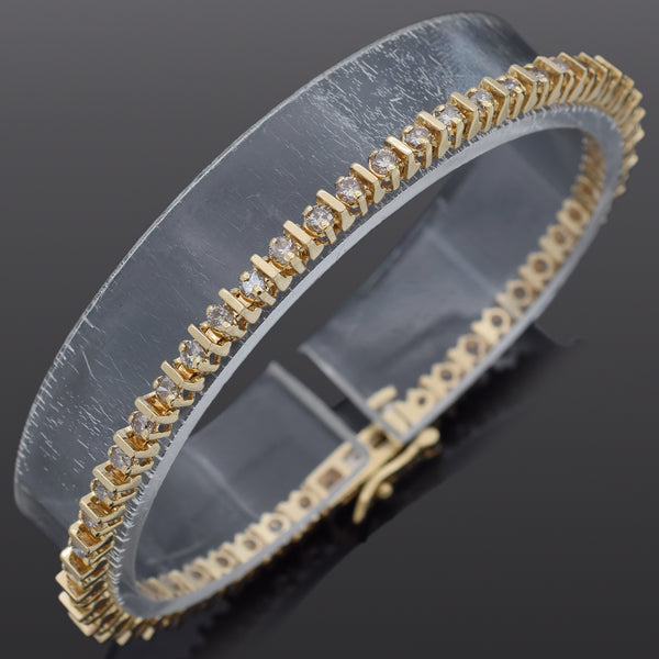 Estate 14K Yellow Gold 1.50 TCW Round Cut Diamond Tennis Bracelet