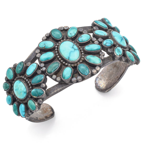 Vintage 1940s Navajo Sterling Silver Turquoise Cuff Bracelet
