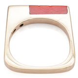 Vintage 14K Yellow Gold Red Coral & Diamond Square Band Ring Size 3