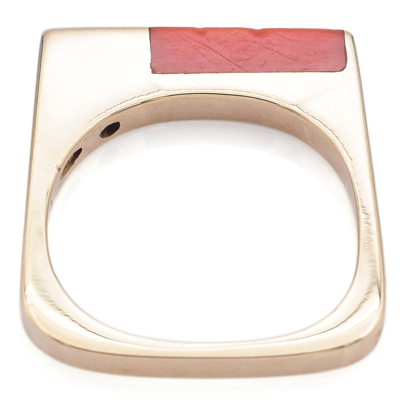 Vintage 14K Yellow Gold Red Coral & Diamond Square Band Ring Size 3