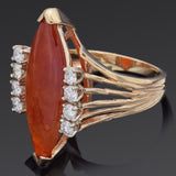 Vintage 14K Yellow Gold 4.96 Ct Orange Jade & 0.48 TCW Diamond Ring Size 5.75