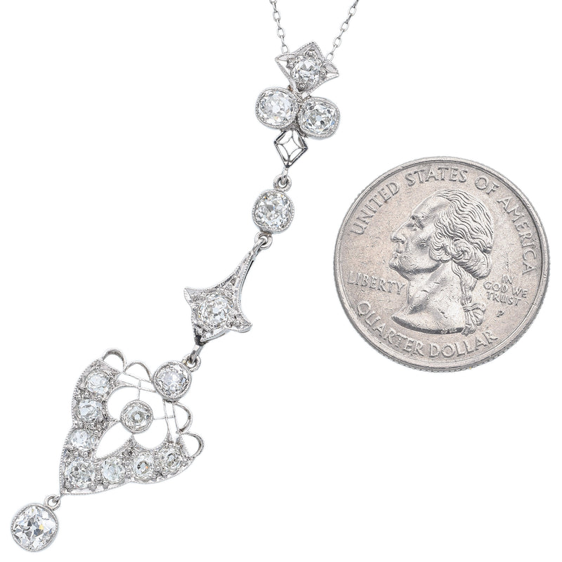 Antique Art Deco Platinum 2.53 TCW Diamond Pendant Necklace 14.75 Inches