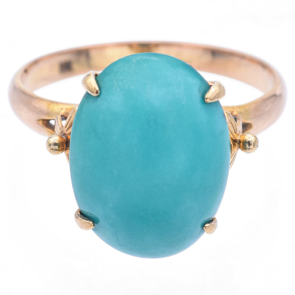 Vintage 14K Yellow Gold Robins Egg Turquoise Oval Cabochon Ring Size 4.75