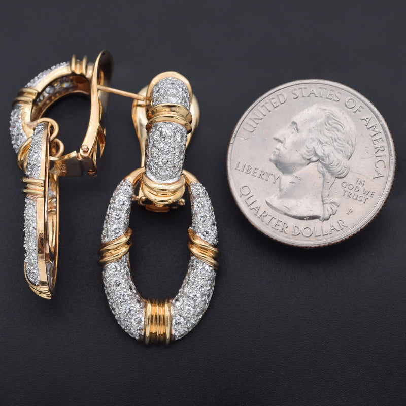 Vintage 14K Yellow Gold 3.84 TCW Diamond Omega Back Dangle Earrings