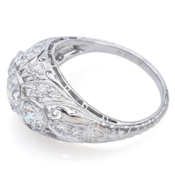 Antique Art Deco Platinum 1.12 TCW Diamond Ring Size 7