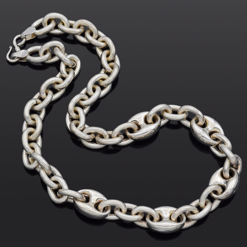 Vintage Sterling Silver 11 mm Mariner Oval Cable Link Chain Necklace 19.5 Inches