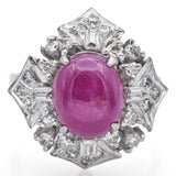 Vintage Asian Silver & Gold Alloy Ruby & 0.73TCW Diamond Cocktail Ring Size 6.75