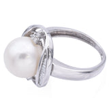 Vintage 14K White Gold Pearl & Diamond Cocktail Ring Size 4.75