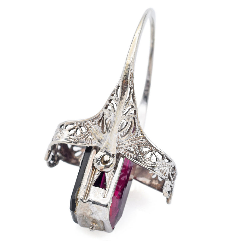Vintage 14K White Gold Ruby, Onyx & Diamond Spinner Ring Size 8.5