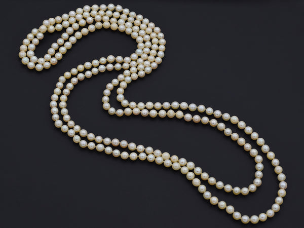 Vintage 5.5-6 mm Pearl Lond Beaded Strand Necklace 64 Inches