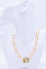Vintage 14K Yellow Gold Pearl & Diamond Beaded Double-Strand Necklace 16 Inches