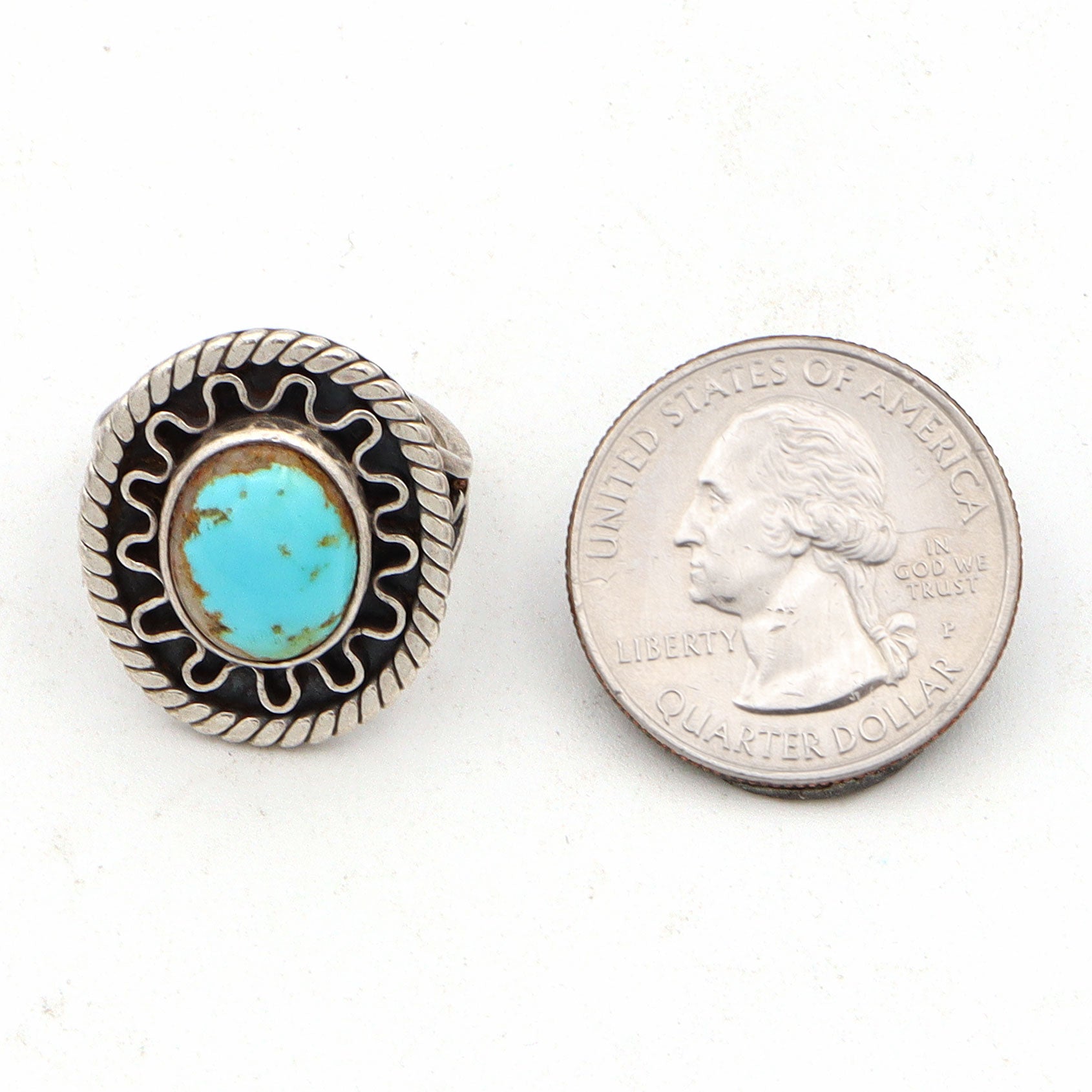 Vintage Native American Navajo Sterling Silver Turquoise Ring Size 5.25