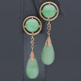 Vintage 14K Yellow Gold Green Jade Pear Dangle Earrings