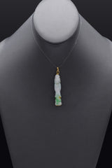 Vintage 14K Yellow Gold Translucent Green Jade Carved Kwan Yin Pendant