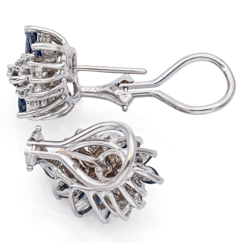 Estate 14K White Gold Sapphire & 0.76 TCW Diamond Omega-Back Infinity Earrings