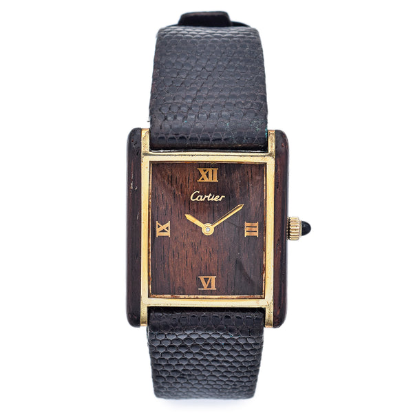 Vintage Cartier Tank Rio Wood Gold Plated Men's Hand Wind Watch