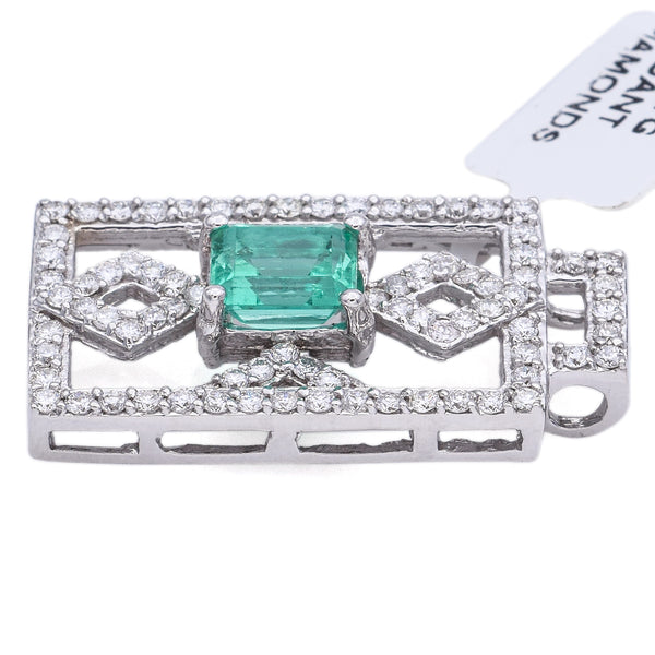 Estate 18K White Gold 1.37 Ct Colombian Emerald & 0.85 TCW Diamond Pendant