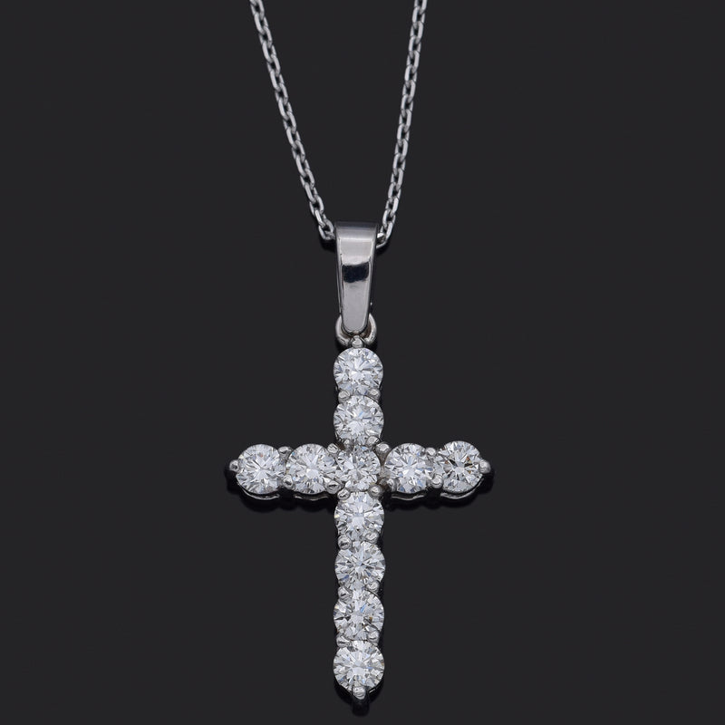 Estate 14K White Gold 0.77 TCW Diamond Cross Pendant Necklace