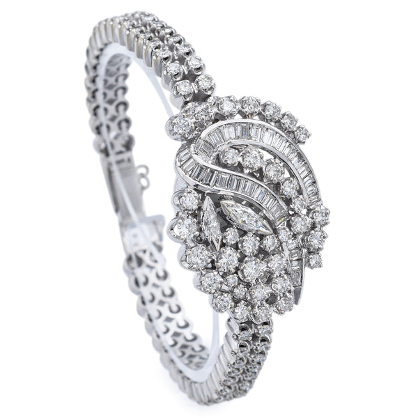 Vintage Hamilton 14K White Gold 5.39TCW Diamond Women's Hand Wind Bracelet Watch