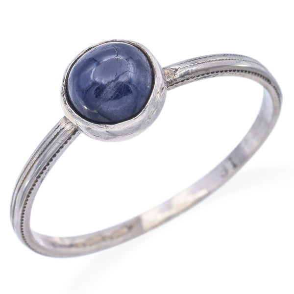 Antique 18K White Gold 1.56 Ct Sapphire Round Cabochon Band Ring Size 9.5