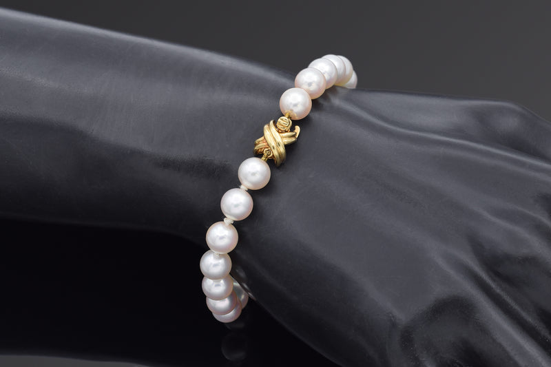 Tiffany & Co. 18K Yellow Gold X Signature Akoya Pearl Beaded Strand Bracelet
