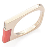 Vintage 14K Yellow Gold Red Coral & Diamond Square Band Ring Size 3