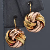 Vintage 14K Rose & Yellow Gold Love Knot Latch-Back Dangle Earrings