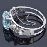 Vintage 14K White Gold 43.70 Ct Aquamarine, Pearl & 1.02 TCW Diamond Bracelet