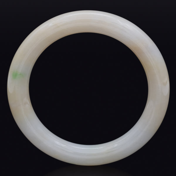 Vintage Translucent Green Orangish White Jade 10.5 mm Bangle Bracelet