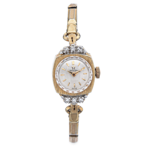 Vintage Omega 14K Yellow Gold Diamond Hand Wind Women's Watch