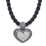 Estate 18K White Gold 0.61 TCW Black & White Diamond Heart Pendant Cord Necklace