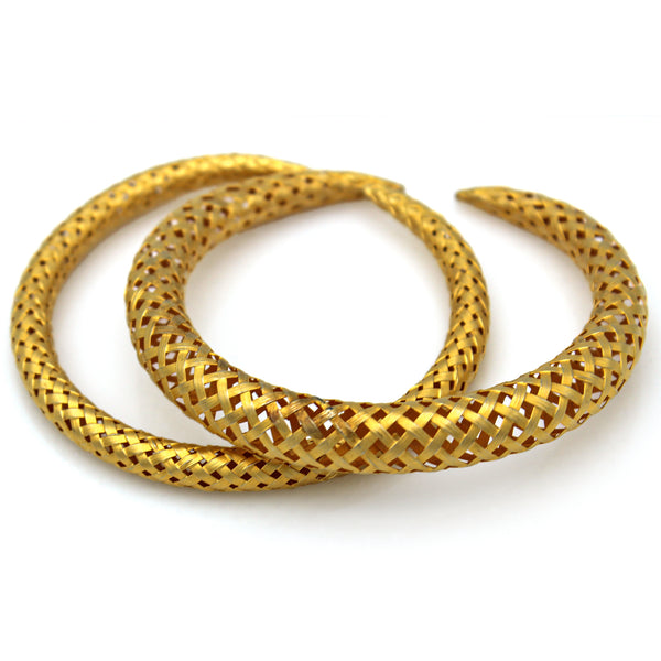 Lot of 2 Designer Signed 24K Gold Plated Woven Cuff Bangle Bracelets