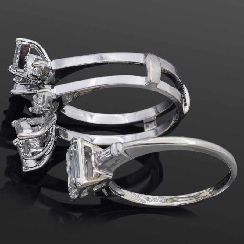 Estate 1.12 TCW Diamond 18K Gold Ring & 14K Gold Enhancer Guard Set