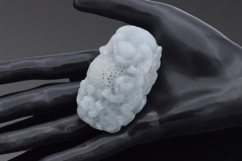 Vintage Translucent Green Jade Carved Pixiu Lotus Figurine