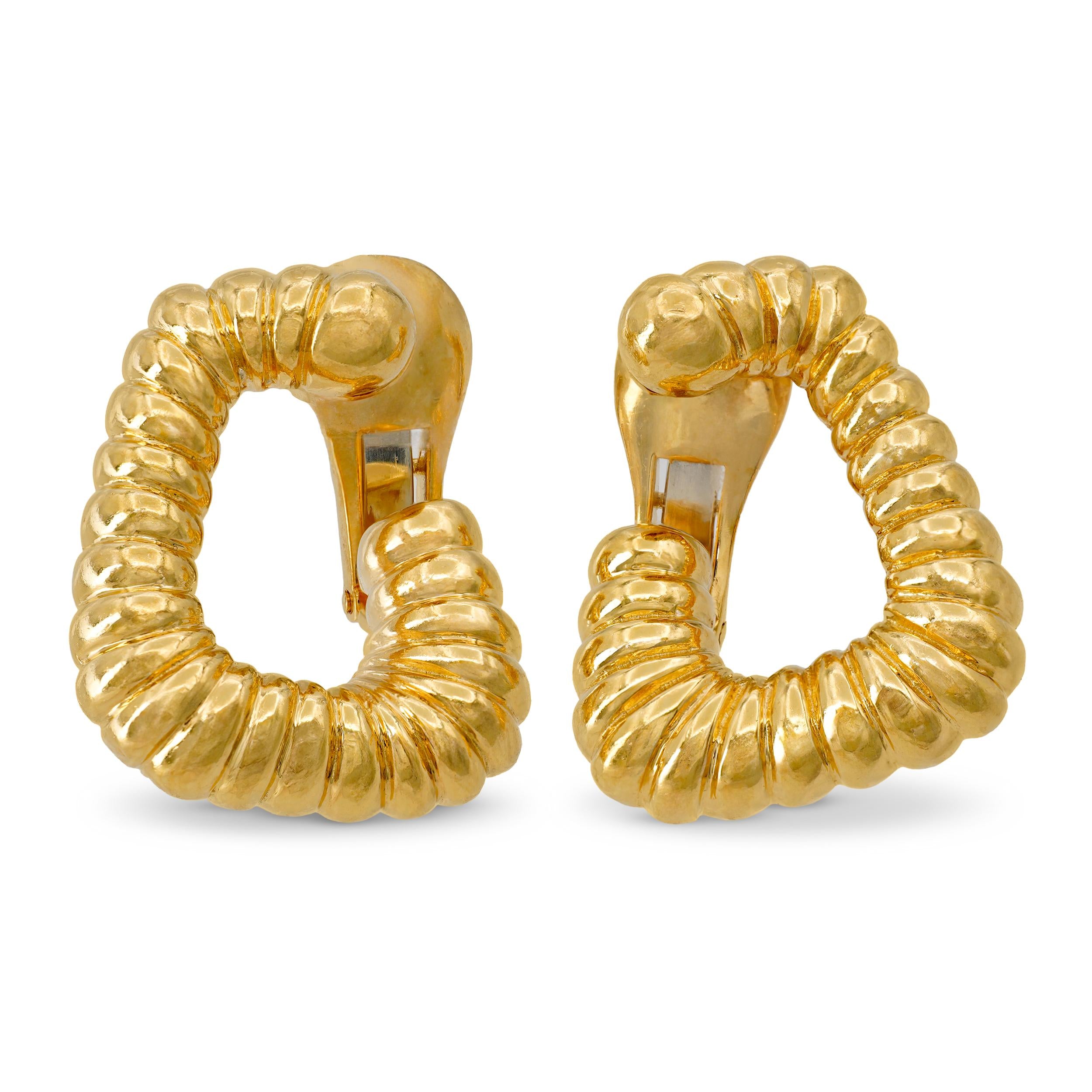 Vintage David Webb 18k Yellow Gold Textured Ear Clips