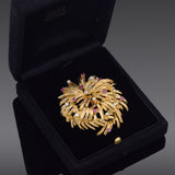 Vintage Tiffany & Co. France 18K Gold Diamond & Ruby Brooch Pin + Box