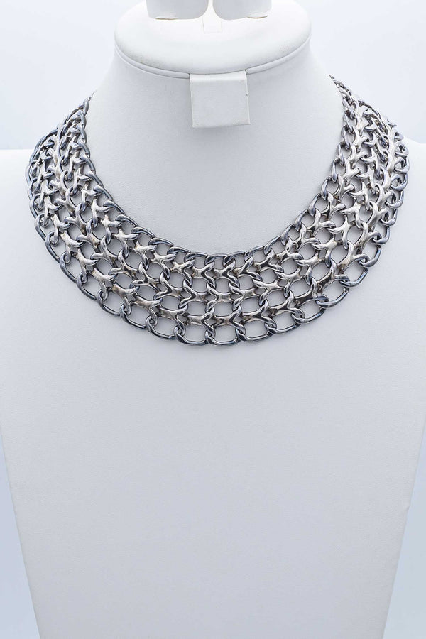 Vintage Mexican Sterling Silver Chainmail Choker Necklace 20 Inches
