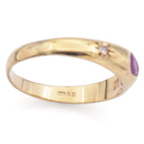 Vintage 9K Yellow Gold Ruby & Diamond Band Ring Size 6