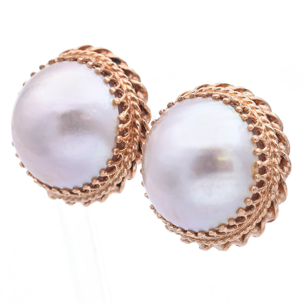 Vintage 14K Yellow Gold Mabe Pearl Clip-On Earrings