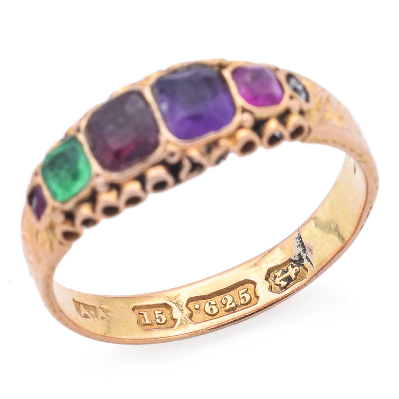 Antique Victorian 15K Yellow Gold Multi-Stone Regard Acrostic Band Ring Size 5.5