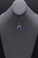 Antique 14K Yellow Gold Blue Enamel Oval Locket Pendant