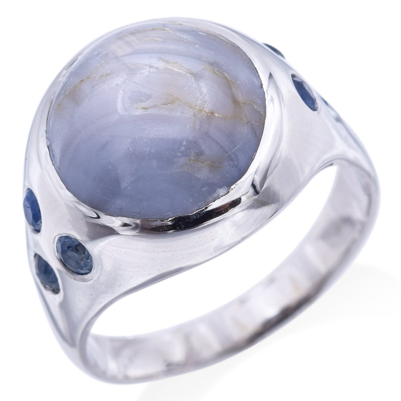 Vintage 14K White Gold 14.16Ct Purple Star Sapphire & Blue Sapphire Ring Size9.5