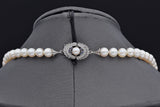 Vintage 18K White Gold 6-7.5 mm Pearl & Sapphire Beaded Strand Necklace 29"