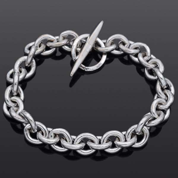 Vintage Sterling Silver 10 mm Cable Rolo Chain Toggle Bracelet