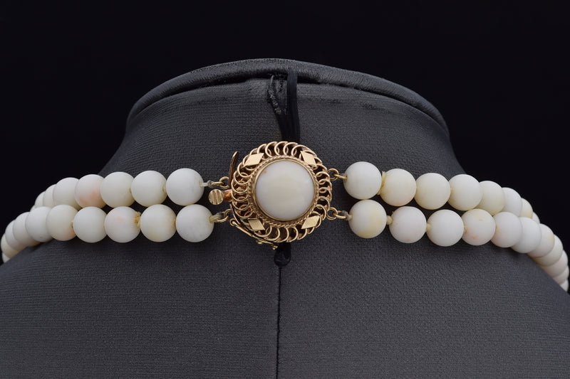 Vintage 14K Yellow Gold Angel Skin Coral 7.5-12 mm Beaded Strand Necklace 18"