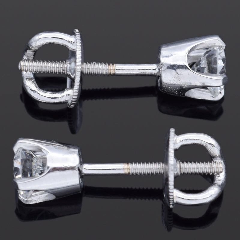 Vintage 14K White Gold 0.50 TCW Diamond Round Screw-Back Stud Earrings 4 mm